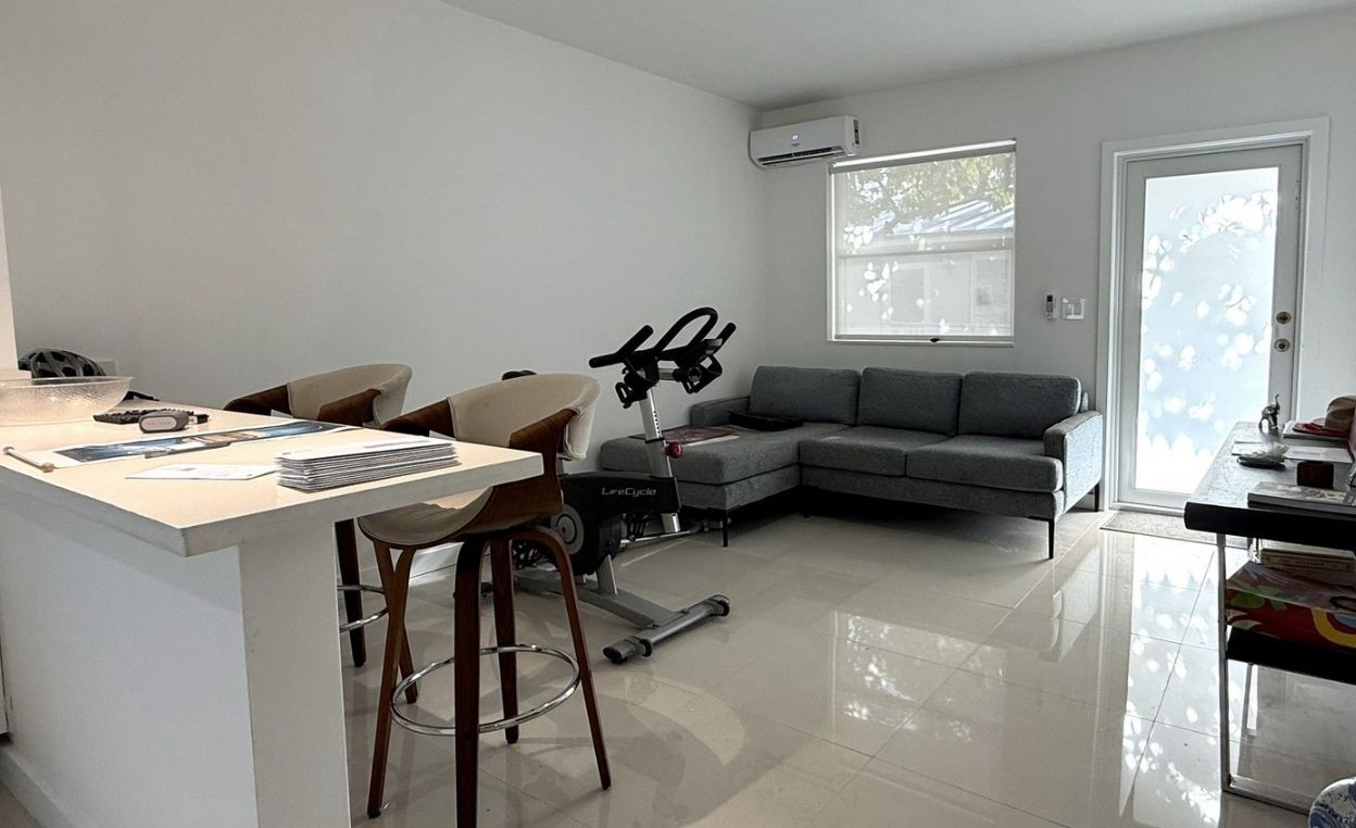 Open living area in a renovated 1-bedroom unit